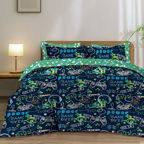 Olivia Rocco Coverless Duvet Double Set 10.5 Tog Reversible Quilted Bedding Bed Sets with Pillowcases (Gamer, Double)