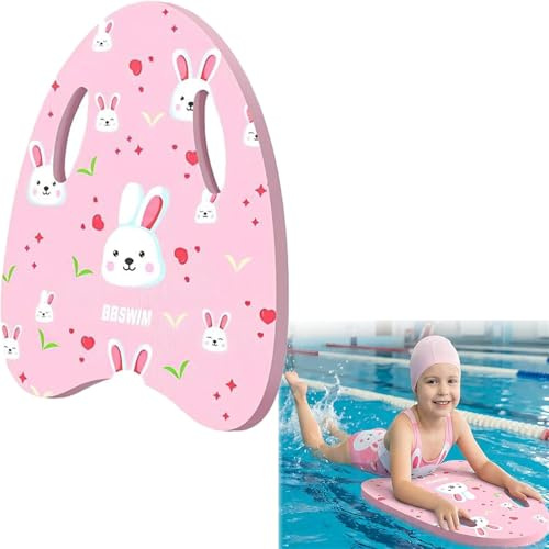 Tabla de natación para niños, tabla de entrenamiento de natación de EVA con asas de agarre ergonómicas, tabla flotante de piscina de conejo rosa para niños principiantes, ayuda para aprender a nadar