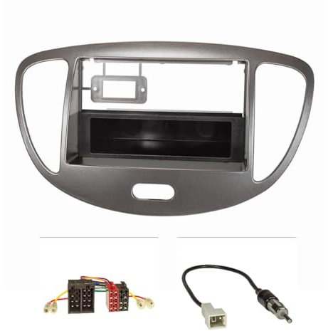 tomzz Audio 2419-007 Doppel DIN 1DIN Radioblende Set kompatibel mit Hyundai i10 Bj.2008-2013 dunkelsilber mit Radioadapter ISO GT5 Antennenadapter DIN