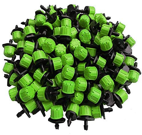 Kalolary 100 Stück Grün Bewässerung Tropfer, 1/4 Bewässerungs Sprinkler Einstellbar, Micro Flow Tropfbewässerung Tropfer Kopf, Garten Bewässerung Micro Drip Bewässerungssystem Garten Bewässerungsset
