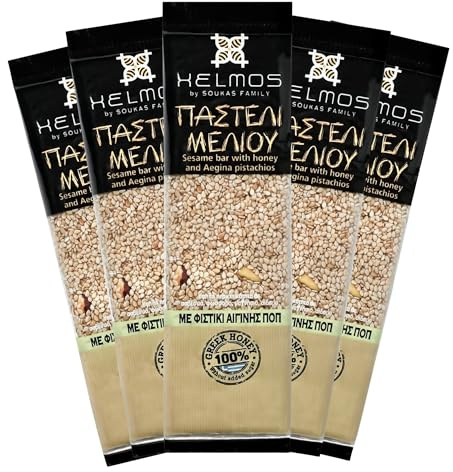 Helmos Pasteli Sesamo, Miele Greco e Pistacchi, 5 x 75 g (375 g)