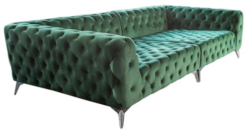 KAWOLA Big Sofa NARLA XXL Metallfüße (BxHxT) 280x70x140 I Chesterfield Couch Samt - Grün