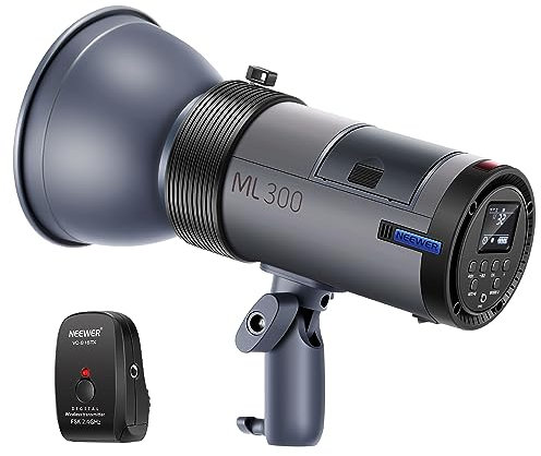 NEEWER ML300 300W GN60 Flash Strobe per Studio Esterno Alimentato da Batteria agli ioni di litio Monolight Wireless con 2,4G Trigger Wireless, 1000 Flashs a piena potenza, Riciclare in 0,4-2,5 s