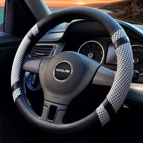 Lifetooler Auto Lenkradbezug Leder Ice Silk Universal 38cm(15) Lenkradhülle Atmungsaktiver Anti Rutsch Steering Wheel Cover für Auto Van Truck SUV (grau)