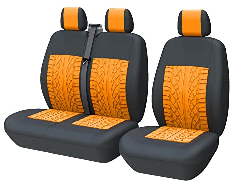 TOYOUN Juego de Fundas de Asientos para Furgonetas y Camiones de 1 + 2 plazas, Fundas Asientos Coche Universales,Poliéster Protector Cubre Asiento Coche Delantero Accesorios de Automóvil, Naranja