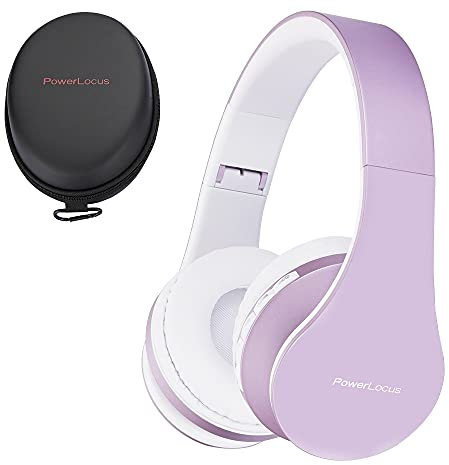 PowerLocus Cuffie Bluetooth Senza Fili Over-Ear Cuffie Stereo Pieghevoli Auricolari, Wireless Cuffie Riduzione del Rumore con Microfono per iPhone, Samsung, LG, iPad, PC, iPod (Bianco/Viola)
