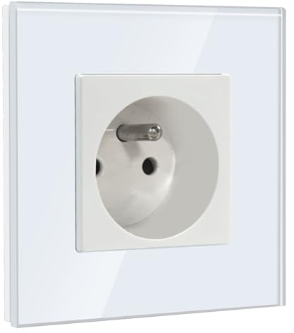 BSEED Prise Murale,Standard Français 16A Single Prise de Courant Alternatif avec Panneau en Verre Cristal (1 Prise, Blanc)