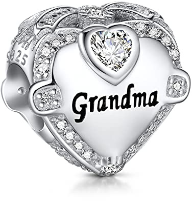NINGAN j'aime grand-mère breloque pour bracelet Pandora - fête des mères et cadeaux d'anniversaire pour les femmes 925 en argent sterling coeur zircon perle pour collier
