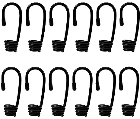 SyiXute 12 Stück Spiralhaken,Schwarz Expanderhaken,Metallhaken Gummiseil Spanner für ø 8mm Expanderseil Gummiseil Planenseil Spannfix Spanner