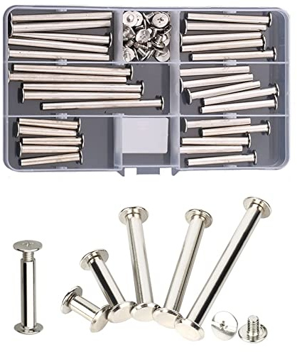 CONPHERON 30 Sätze Buchschrauben Geheftete Nieten Set Lederriemen Schrauben Gürtelschrauben Vernickelt Buchschrauben Assorted Kit 6 Größen 5 × 35/40/45/50/60/70 mm