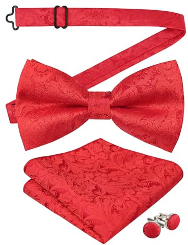 Alizeal Herren Fliege mit Farbverlauf Paisley, vorgebunden, Einstecktuch, Manschettenknöpfe Set | Formelle Party-Fliege, verstellbares Design, Smoking, zweilagiges Set