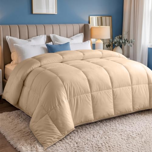 Utopia Bedding, inserto per piumino per biancheria da letto, 135 cm x 200 cm, per tutte le stagioni, alternativa alla piuma, trapuntato con linguette angolari, lavabile in lavatrice. Beige