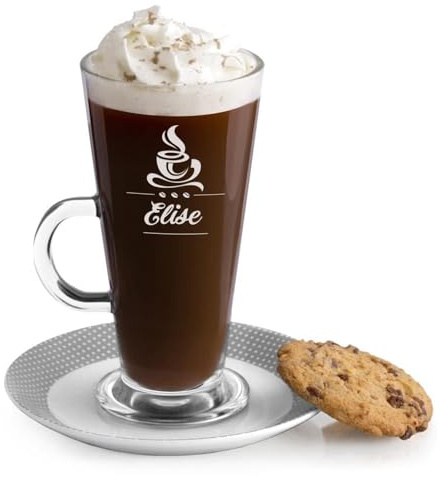 Maverton Latte Macchiato Glas mit Gravur - 360 ml - Cappuccino Tasse mit Henkel - Trinkglas für Kaffee - Kaffeezubehör - Kaffeeglas für Frauen - zum Geburtstag - personalisiert - Vorname