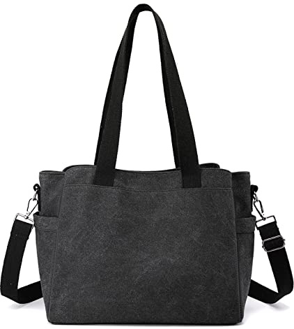 CORIOS Damen Schultertasche Canvas Handtasche Casual Tragetasche Große Kapazität Umhängetasche Multifunktionale Henkeltaschen Tote Beutel für Schule Arbeit Shopper Reise Schwarz