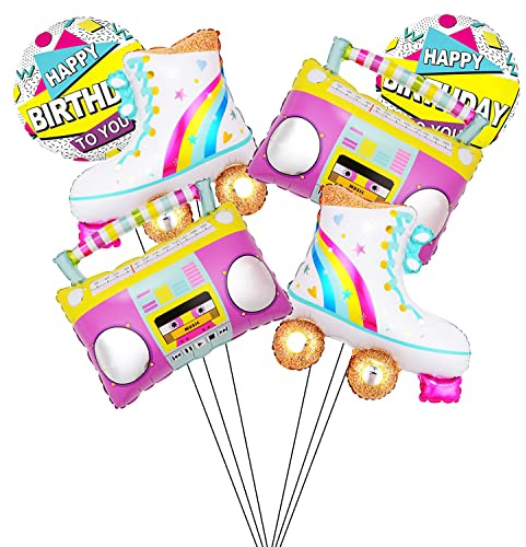 Kawailay 6 pièces arc-en-ciel Roller boom Box ballons 80s 90s Vintage Party ballons Hip Hop Disco fanatique thème Foil ballons anniversaire de bal anniversaire de mariage graduation ballon rond