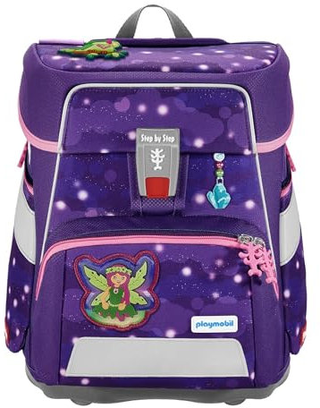 Step by Step Schulranzen-Set SPACE Playmobil „Ayuma Leavi“ 5-teilig, ergonomischer Tornister, höhenverstellbar mit Hüftgurt, für die Grundschule, ab der 1. Klasse, 20L, lila-pink, Ayuma-Design