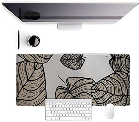 AINAK XXL Gummmi Mousepad, Gaming Mauspad, Premium Schreibtischunterlage mit vernähten Kanten- Präzision und Geschwindigkeit - Abwaschbar-WASSERFEST (BEIGE CREME WEISS)
