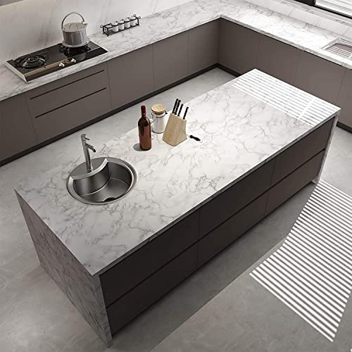 JSEVEM 40CMx3M Weiß Grau Marmor Selbstklebend Tapete | Glänzend Steinoptik Vinyl Wasserfest Möbelaufkleber Küche Bad Wandtapete Marmoroptik Klebetapete Selbstklebende