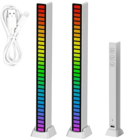 2x Barra de Luz de Ritmo Musical. Luces LED RGB Multicolor. Lámpara de Ambiente Musical. Tira de 32 Luces LED con 18 Modos de Color, para Habitación Gaming, PC, TV, Coche. Control de Sonido por Voz