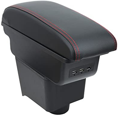 OYHCM Auto Mittelarmlehne für VW Polo 9N 3 2002-2009,3 USB | Passend für VW Polo Armlehne, 2 USB-Anschlüsse + 1 USB-C, Doppelter Stauraum, PU-Leder, Montage ohne Bohren