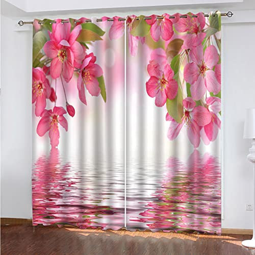 HOUKAI Vorhänge Schlafzimmer 2 Stücke 3D Rosa Pfirsichblüte Breite Vorhänge Mit Ösen Für Wohnzimmer, 234x230Cm Fenster Vorhang Verdunkelungsvorhang, Gardinen Blickdicht, Verdunklungsvorhänge