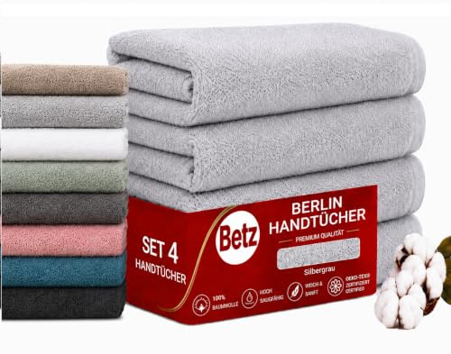 Betz Handtuch Set Berlin – 4er Pack Handtücher 50x100 cm – 100% Baumwolle – Frottee Handtücher für Bad, Gäste & Alltag – hochwertige Qualität, pflegeleicht & langlebig Farbe Silber Grau