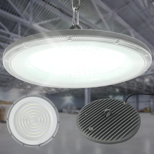 UFO LED Lámpara de Alta Bahía 150W, 20000LM LED Foco Industrial 6000K | Blanco Frío, Ángulo de haz 120°, Súper Brillante 192 LEDs, IP65 Impermeable, Iluminación para Naves Industriales Taller