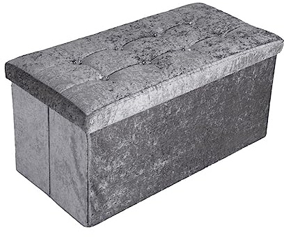 Artistic Fashionista Limited Caja de almacenamiento otomana de piel sintética, taburete plegable para guardar juguetes, baúl o manta, caja de lavandería (terciopelo aplastado, plateado, grande, 38 x