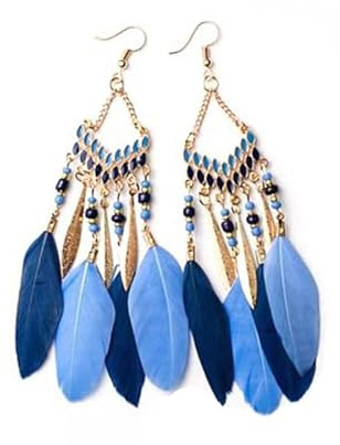 BSLVWG Böhmische Feder Ohrringe für Frauen, Faux Feder Ohrringe Böhmische Fransen Ohrringe Quaste Handmade Long Drop Dangle Earrings Ethnic Long Feather Fringe Earrings für Frauen und Mädchen