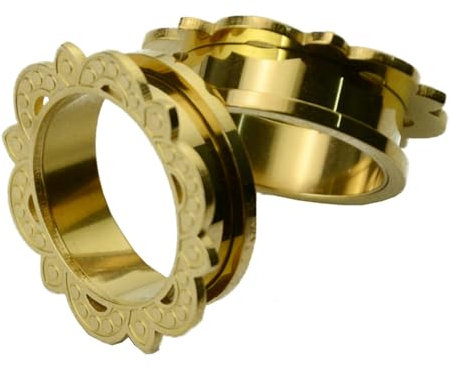 Ayoiow Tunnel 18MM Damen Gold Plugs Edelstahl Hohl Blume Muster Ohr Plug Flesh Tunnel