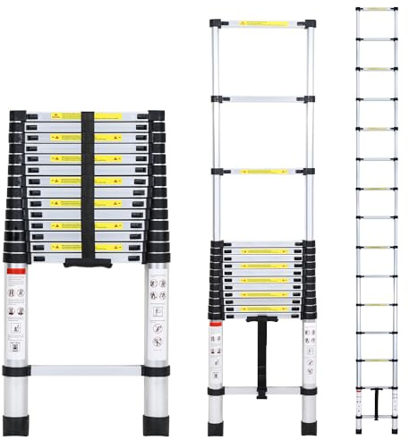 Jopassy Échelle télescopique de 4,4 m - En aluminium antidérapant - Charge maximale : 150 kg - Échelle extensible - Avec poignée de transport - Multifonction
