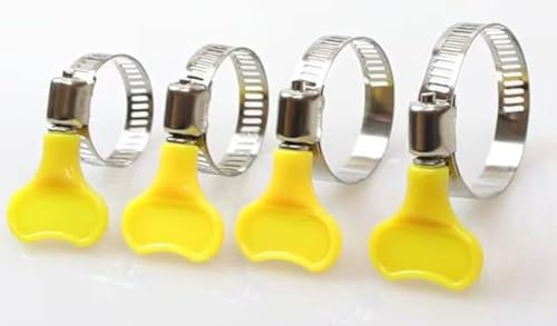 16-Pack Mixed Pack Yellow Stainless Steel Hose Clamps, Adjustable Thumb Screw Key Type Clamps, (8-12mm, 10-16mm, 16-25mm,25-38mm) Size 4pcs each