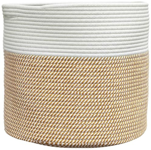 vidaXL Förvaringskorg brun och vit Ø40x35 cm bomull, fruktkorg, äggkorg, leksaksförvaringskorg, leksakskorg, grönsakskorg, dekorativ förvaringskorg