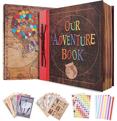 Our Adventure Book Scrapbook Photo Album 12.3 * 12.1inch 60 Page,Embossed Words Hard Cover Movie Up Travel Scrapbook For Anniversary,Wedding, Travelling,Christmas,Gifts For Couples