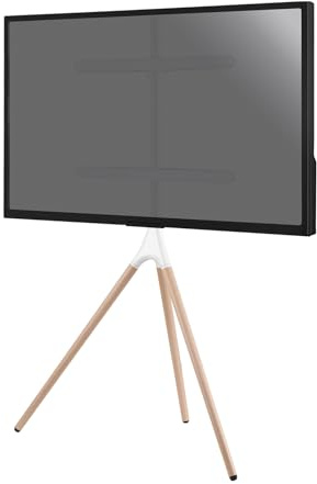 KIMEX - Support sur Pied TV - Design chevalet scandinave - pour écran 45-65 Pouces - Pivotant - Trepied - VESA Max 600x400 mm - Couleur Blanc/Hêtre - 030-4064