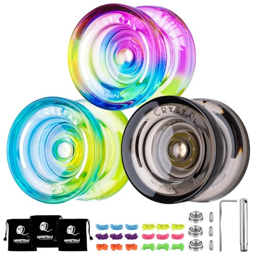 MAGICYOYO K2 Crystal Yoyo 3 Stück - Responsive Yoyo für Kinder | Dual Purpose Professional Trick Jo-Jo, Nicht reagierend für Erwachsene - mit Lager, 18 Saiten, 3 Beutel