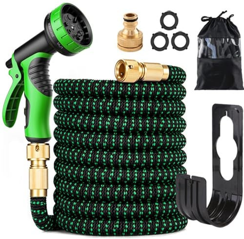 FASCINATDECO Tubo Estensibile da Giardino 30 Metri Tubo Acqua Giardino - Canna Acqua Giardino con 10 Modalità di Spruzzo - Tubo Irrigazione con Raccordi in Ottone da 1/2 e 3/4 Attacco