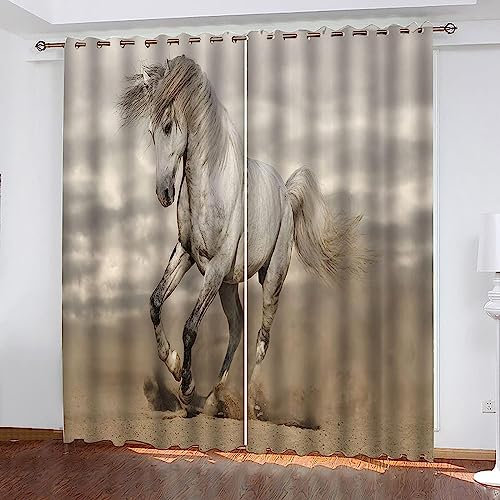 Kinder Verdunkelungsvorhänge Hand Pferd Tierwelt 3D Polyester Ösen Vorhang, Für Wohnzimmer Schlafzimmer Blickdicht Schallschutzvorhänge 2Er Set 280 B X 300 H Cm - Bedruckte Verdunkelungsvorhä-6S5Z8H4C