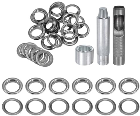 QUARKZMAN Grommet Werkzeug Kit, 20 Pcs 17mm Ösen mit 2 Ösenzange & 1 Scheiben Set, Metallösen Kupfer Tülle Stanzwerkzeug für Stoff Planen Leder Gewebe Vorhang Poolabdeckung, Hellschwarz
