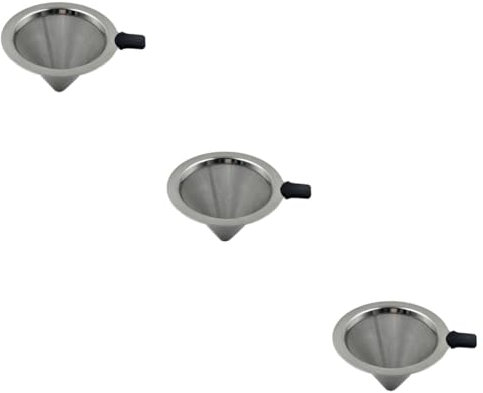 OSALADI Lot De 3 Filtres À Café En Acier Inoxydable Pour Cafetière À Portion Individuelle 101 X 80 Mm Robustes Entonnoir À Double Couche Résistants Aux Arômes Dhuile