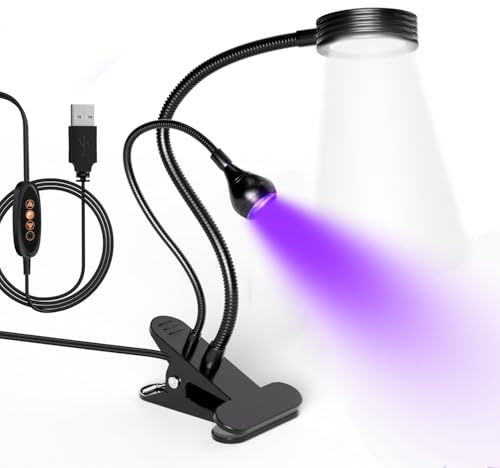 ACQUTEE UV-Lampe Nageltrockner 360° drehbarer Doppelkopf für amerikanische Nägel, USB-Ultraviolett mit Clip, professionelle LED-Kleberhärtungslampe 3W (Schwarz)