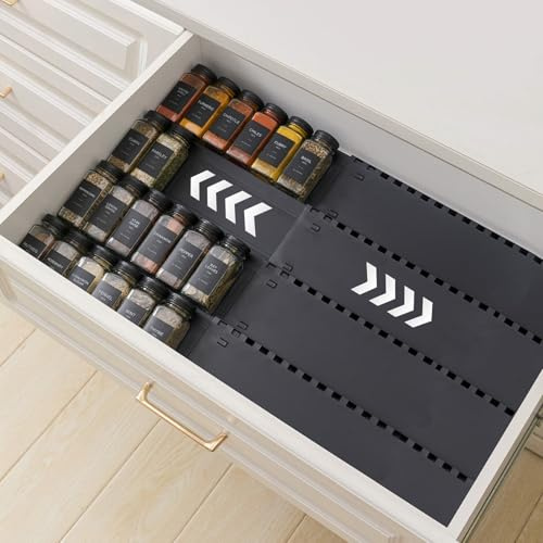 Homhut Gewürz Organizer Gewürzregal Schublade Verstellbarer 3 Etagen | Verstellbarer 33-62cm, Küchen Organizer, Spice Rack, Platzsparend Ordnungssystem, für Schublade Schrank Arbeitsfläche