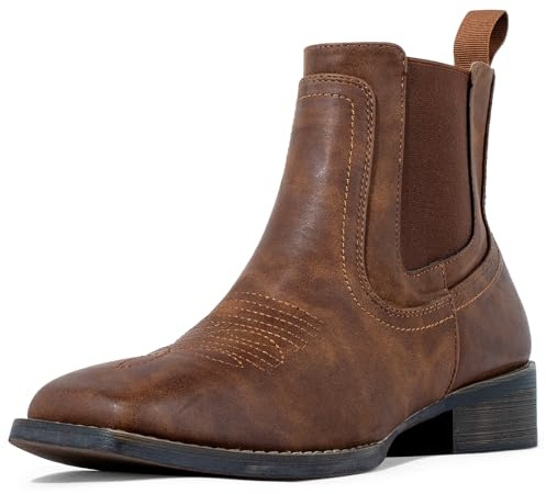 J's.o.l.e Men's Ankle Short Cowboy Boots Square Toe Fashion Western Dress Boots Brown UK 7