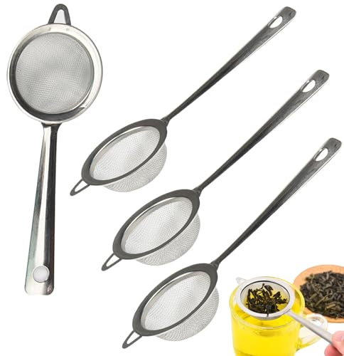 4 Pcs Fine Mesh Tea Strainer with Non Slip Handle - Stainless Steel Strainer for Loose Leaf, Coffee, Pasta and Spaghetti - Kitchen Sieve Set