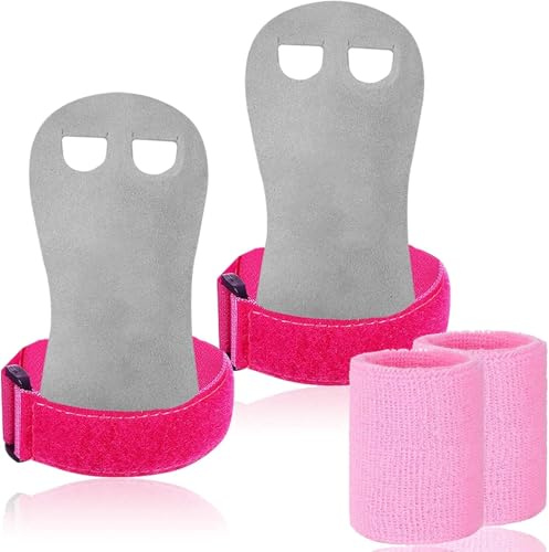 4 Stück Sport-Gymnastik-Griffe, Handgelenkband-Sets, Stangengriffe, Handflächenschutz, Handgelenkstütze mit rosa Schweißbändern, Gymnastikausrüstung, Handgriffe für Mädchen, Jugendliche und Kinder