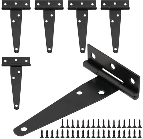 HOTUT 6 PZ Cerniere a T Resistenti Zincata con 36 Viti, Cerniera per Cancello Legno da 100 mm, Cerniera a T Nera Cerniere a T Antiruggin, Cerniera per Granaio per Carichi Pesanti per Cancelli Finestre