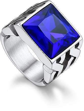 Bandmax Herren Siegelring Edelstahl Bandring mit Schwarz/Blau Stein | Wikinger Ringe 14MM breit, Onyx Ring Männer Freundschaftsringe, Keltischer Schmuck, Größe 54mm-72mm wählbar