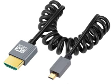 chenyang Cavo a spirale HDMI 2.1, HDMI maschio a micro HDMI, 8K@60Hz 4K@120Hz 48Gbps, cavo placcato oro ultra veloce, 1,0 m per TV, monitor, computer