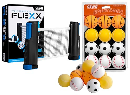 GEWO Sports-Mix Tischtennisbälle - Plastik Tischtennis Bälle 40+ im Sport Design - 12 Bunte, hochwertige Ping Pong Bälle - Verschiedene Designs, 40+ mm Durchmesser
