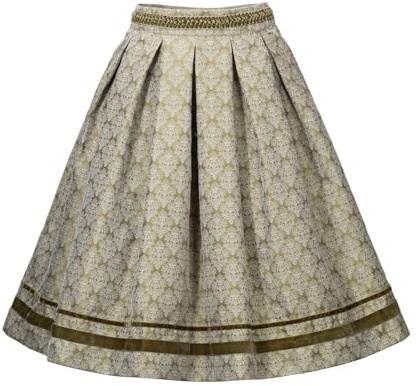 Kelliar Trachtenrock Damen, Dirndl Rock Damen Knielang Unterröcke Vintage Dirndl Grün Midi High-Low Trachten Röcke 65CM Trachtenröcke Knielang Rock aus Jacquard Festliche Röcke, Größe 40